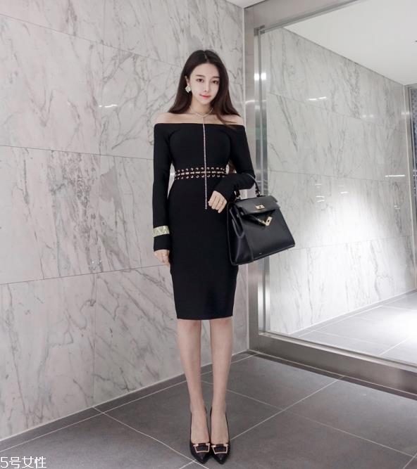 一字肩连衣裙图片 夏季一字肩连衣裙