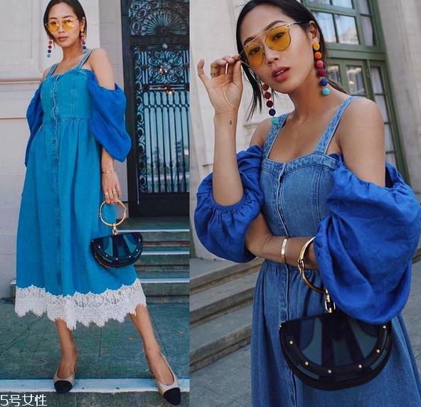 一字肩连衣裙图片 夏季一字肩连衣裙