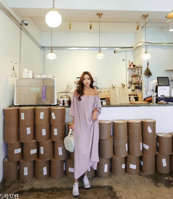 一字肩连衣裙图片 夏季一字肩连衣裙