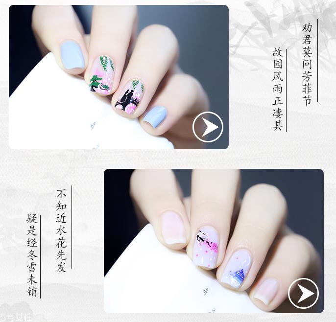 水墨山水美甲图片 素雅兰花美甲图案 水墨山水美甲图片 素雅兰花美甲图案