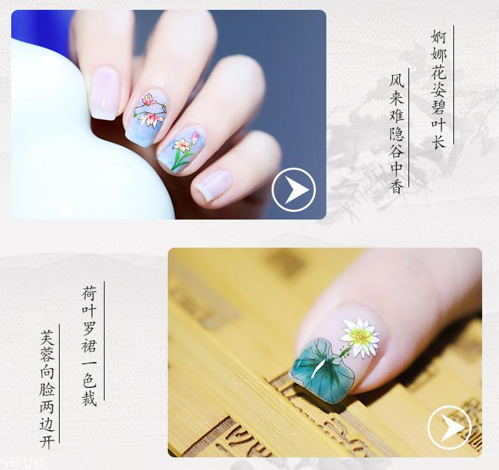 水墨山水美甲图片 素雅兰花美甲图案 水墨山水美甲图片 素雅兰花美甲图案